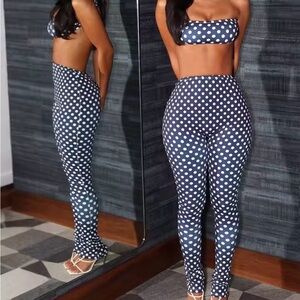 & Other Stories Navy and White Polka Dot Leggings